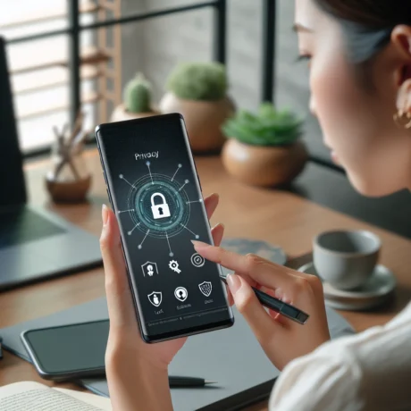 "Imagem de um smartphone exibindo a nova interface do Android com recursos de privacidade aprimorados, destacando ícones de segurança e configurações de privacidade na tela. Artigo sobre as atualizações de privacidade do Android por Google."